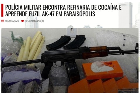 Polícia Militar encontra refinaria de cocaína e apreende Fuzil  AK-47 em Paraisópolis