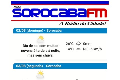 Defesa Civil alerta - Veja como fica o tempo em Sorocaba neste domingo e segunda-feira - Rádio Sorocaba FM on Instagram - Sorocaba Notícias